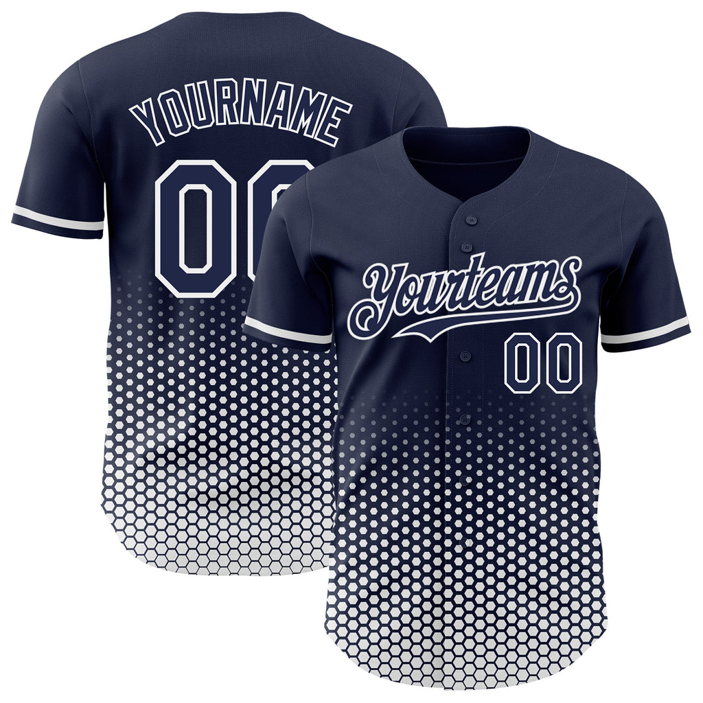 Custom Navy-White Geometric Hexagonal Dot Gradient Authentic Baseball Jersey