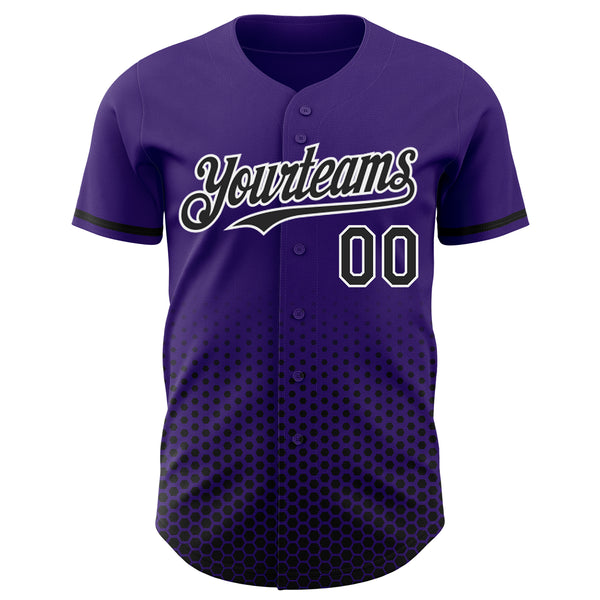 Custom Purple Black-White Geometric Hexagonal Dot Gradient Authentic Baseball Jersey