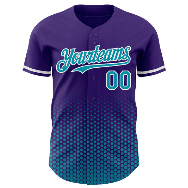 Custom Purple Teal-White Geometric Hexagonal Dot Gradient Authentic Baseball Jersey