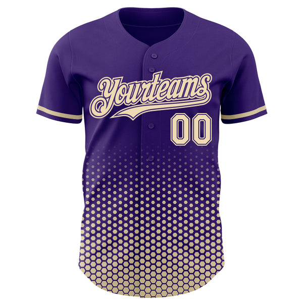 Custom Purple-Cream Geometric Hexagonal Dot Gradient Authentic Baseball Jersey