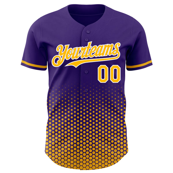 Custom Purple Gold-White Geometric Hexagonal Dot Gradient Authentic Baseball Jersey