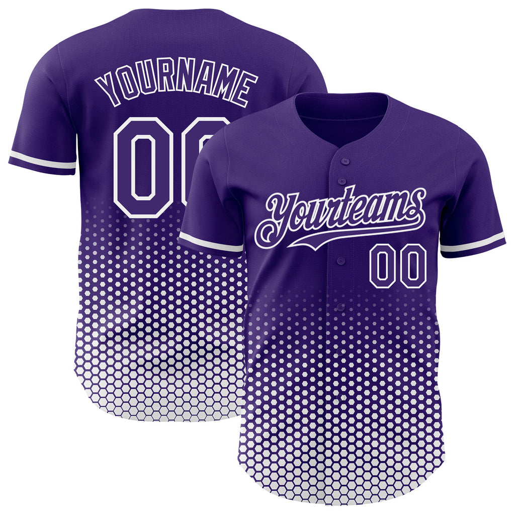 Custom Purple-White Geometric Hexagonal Dot Gradient Authentic Baseball Jersey
