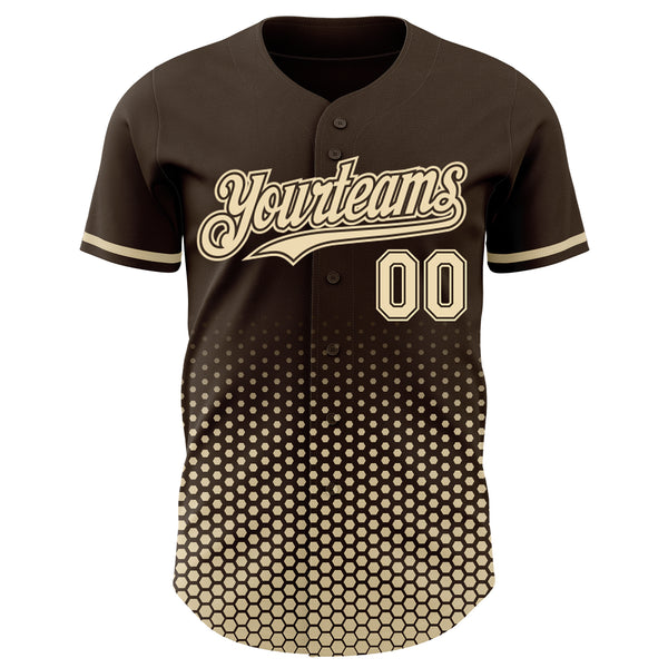 Custom Brown-Cream Geometric Hexagonal Dot Gradient Authentic Baseball Jersey