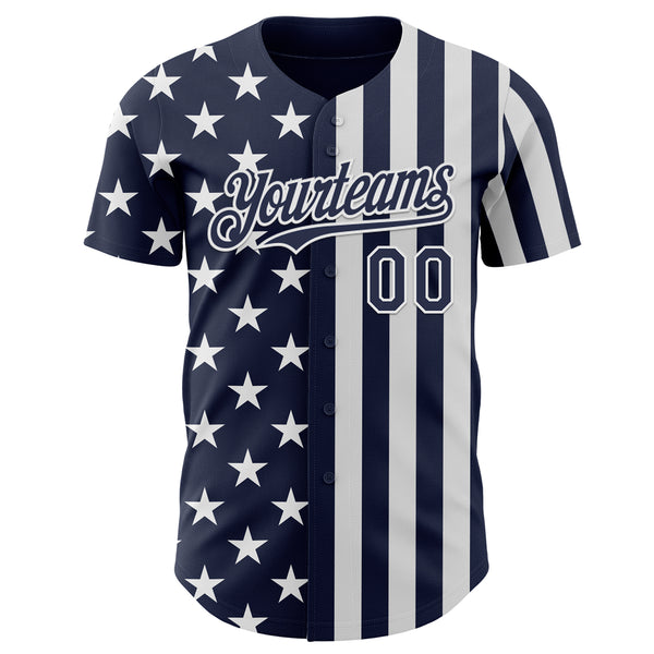 Custom Navy-White USA Flag Patriotic Split Stars and Stripes Authentic Baseball Jersey