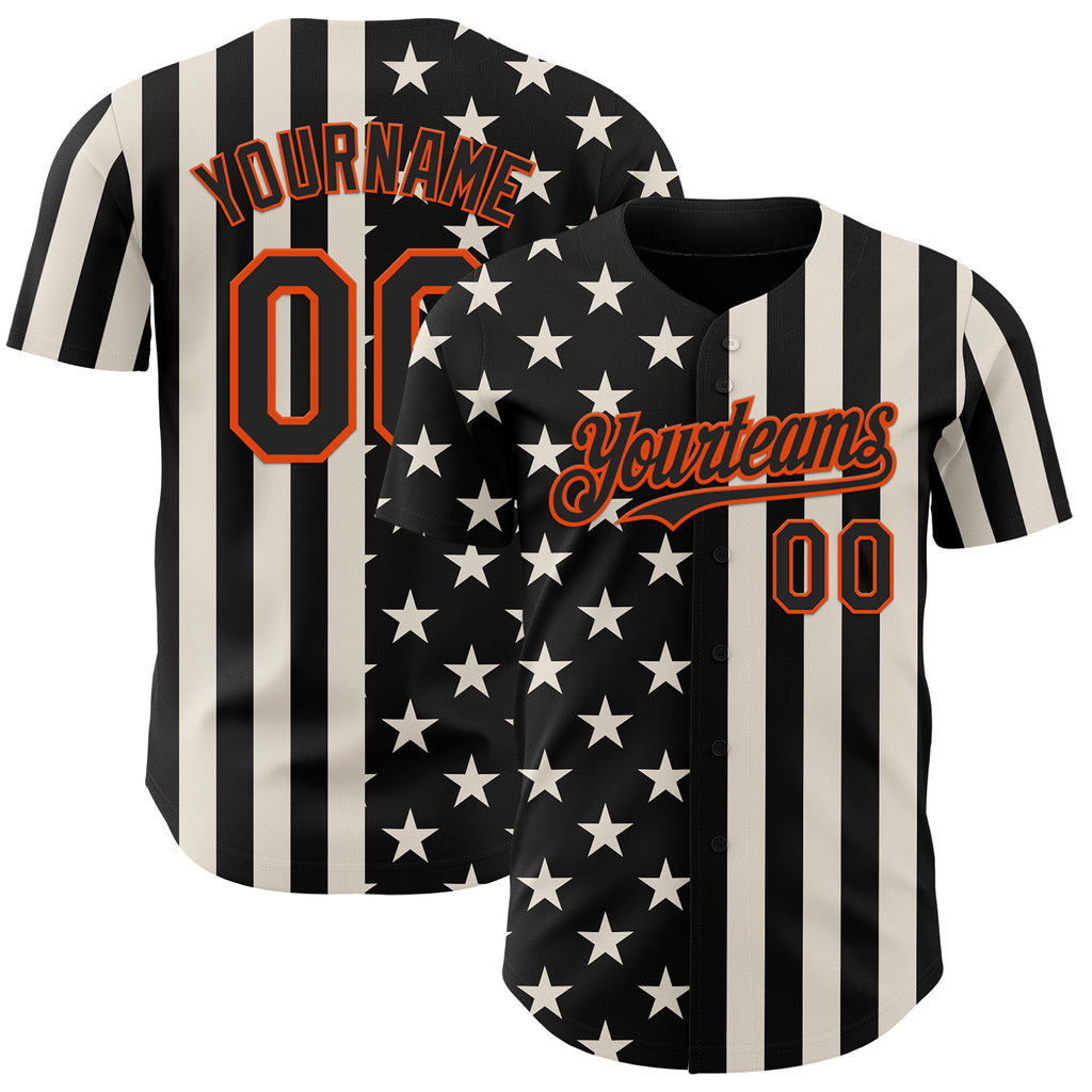 Custom Black Cream-Orange USA Flag Patriotic Split Stars and Stripes Authentic Baseball Jersey