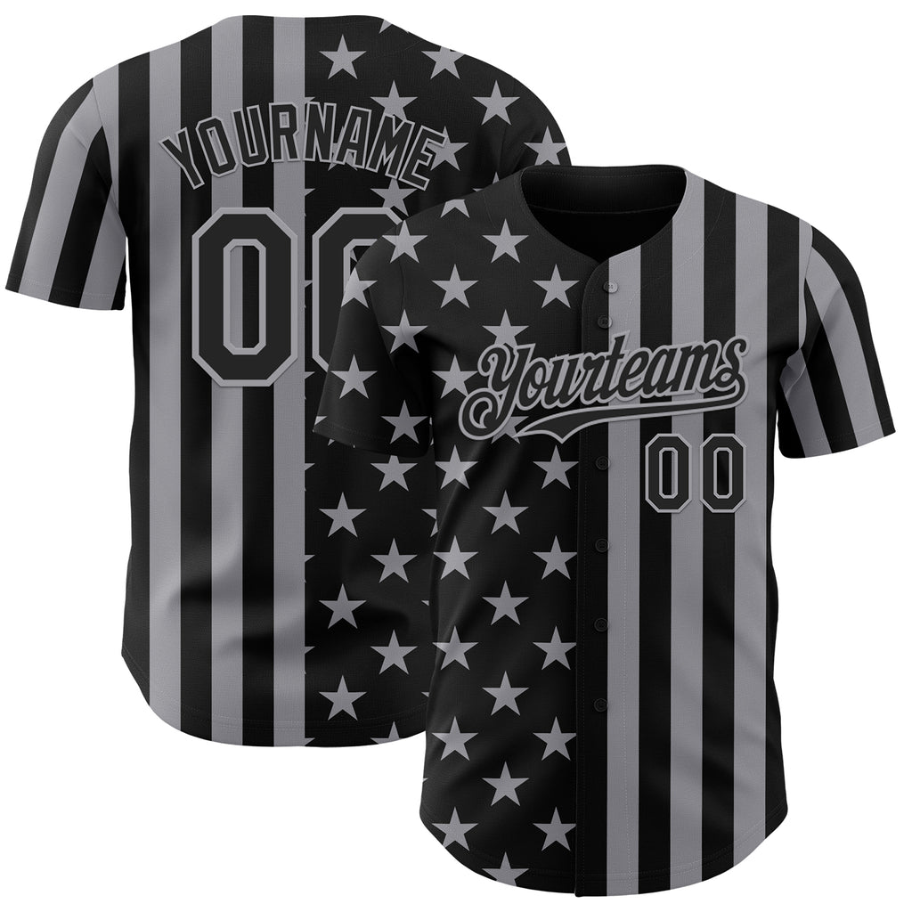 Custom Black-Gray USA Flag Patriotic Split Stars and Stripes Authentic Baseball Jersey