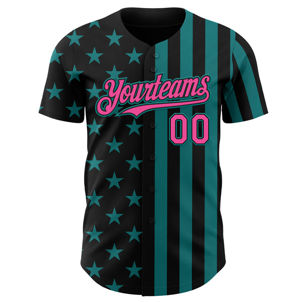 Custom Black Pink-Teal USA Flag Patriotic Split Stars and Stripes Authentic Baseball Jersey