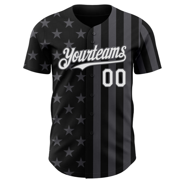 Custom Black White-Steel Gray USA Flag Patriotic Split Stars and Stripes Authentic Baseball Jersey