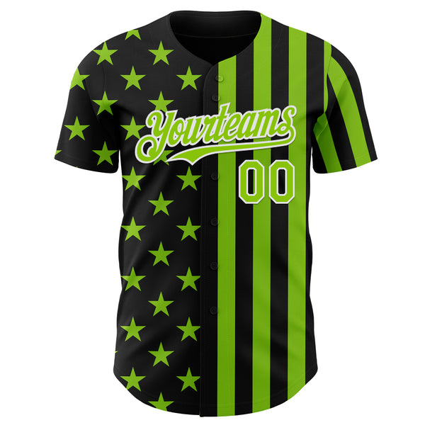 Custom Black Neon Green-White USA Flag Patriotic Split Stars and Stripes Authentic Baseball Jersey