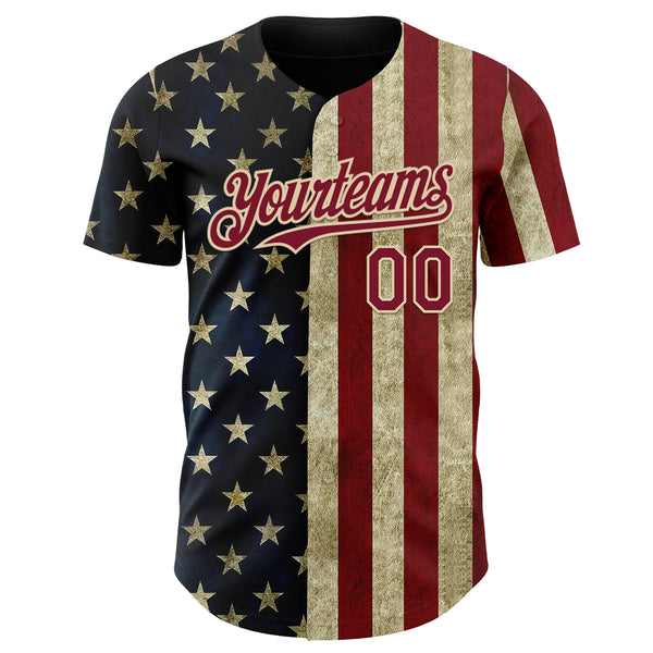 Custom Navy Crimson-City Cream Vintage USA Flag Patriotic Split Stars and Stripes Authentic Baseball Jersey