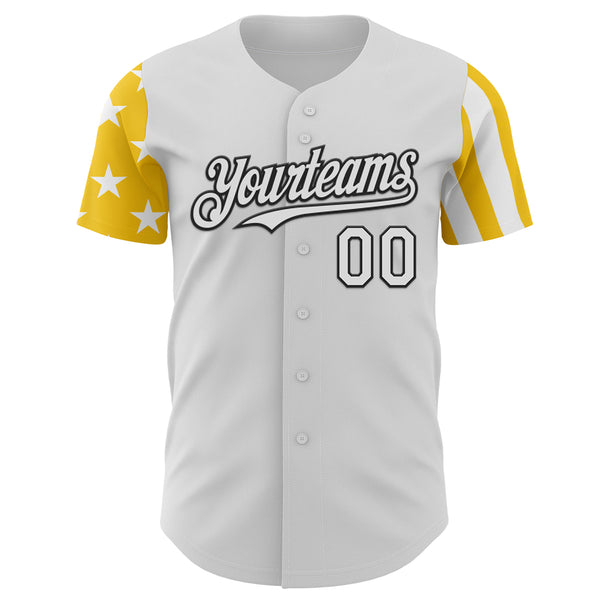 Custom White Yellow-Black Two Tone USA Flag Sleeves Stars and Stripes Authentic Baseball Jersey