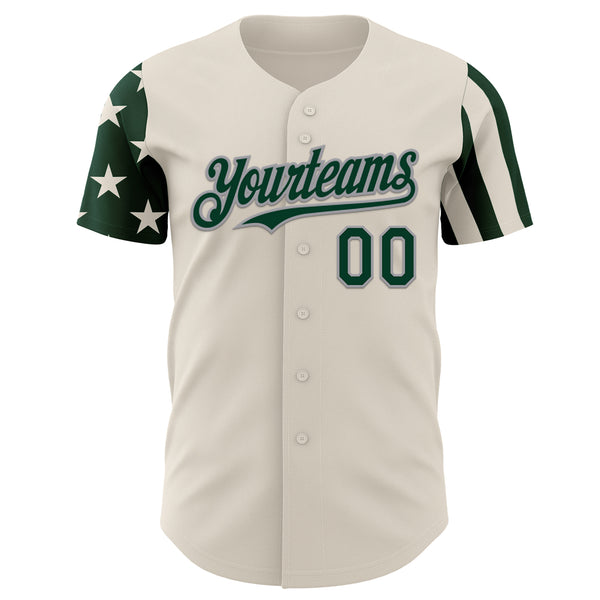 Custom Cream Green-Gray Two Tone USA Flag Sleeves Stars and Stripes Authentic Baseball Jersey