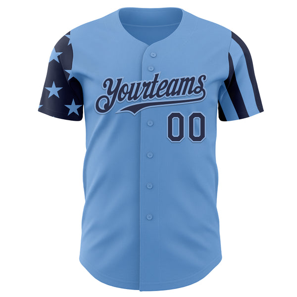 Custom Light Blue-Navy Two Tone USA Flag Sleeves Stars and Stripes Authentic Baseball Jersey