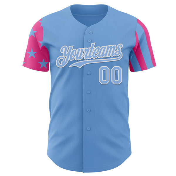 Custom Light Blue Pink-White Two Tone USA Flag Sleeves Stars and Stripes Authentic Baseball Jersey