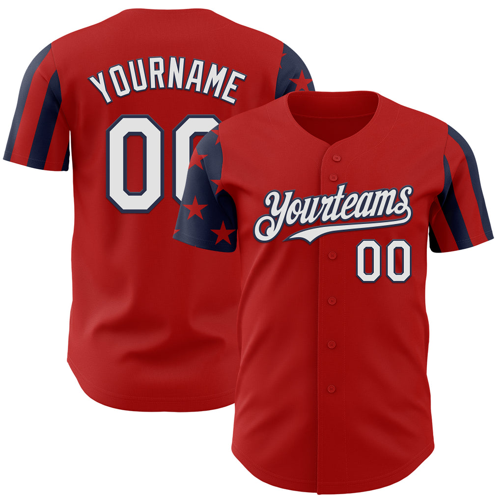 Custom Red White-Navy Two Tone USA Flag Sleeves Stars and Stripes Authentic Baseball Jersey