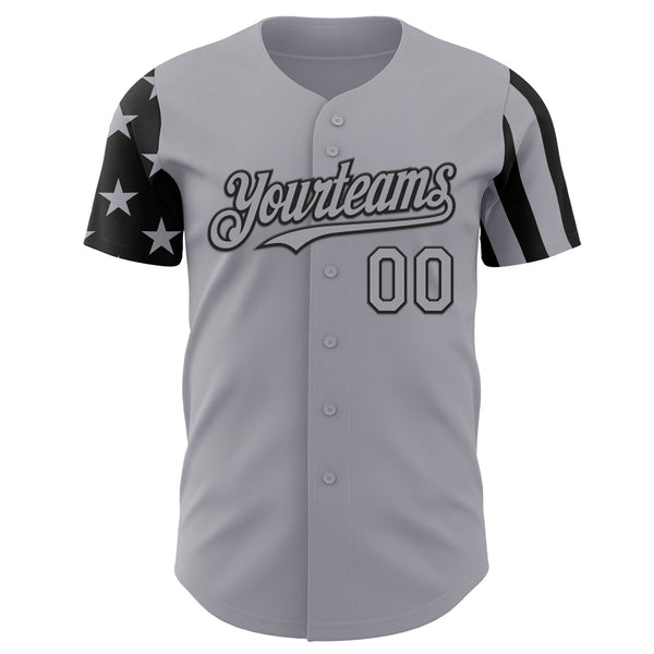 Custom Gray-Black Two Tone USA Flag Sleeves Stars and Stripes Authentic Baseball Jersey