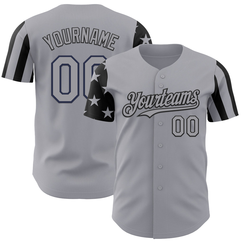 Custom Gray-Black Two Tone USA Flag Sleeves Stars and Stripes Authentic Baseball Jersey