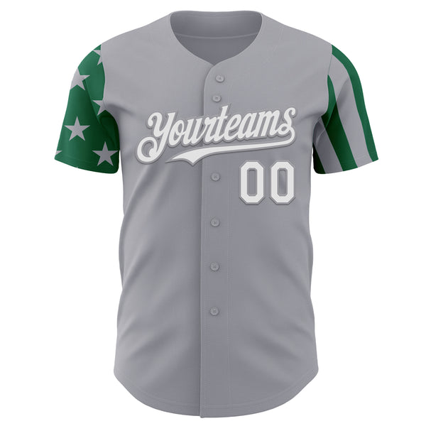 Custom Gray White-Kelly Green Two Tone USA Flag Sleeves Stars and Stripes Authentic Baseball Jersey