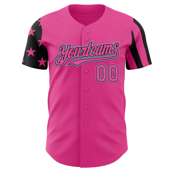 Custom Pink Black-Light Blue Two Tone USA Flag Sleeves Stars and Stripes Authentic Baseball Jersey