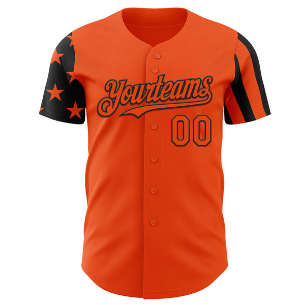 Custom Orange-Black Two Tone USA Flag Sleeves Stars and Stripes Authentic Baseball Jersey