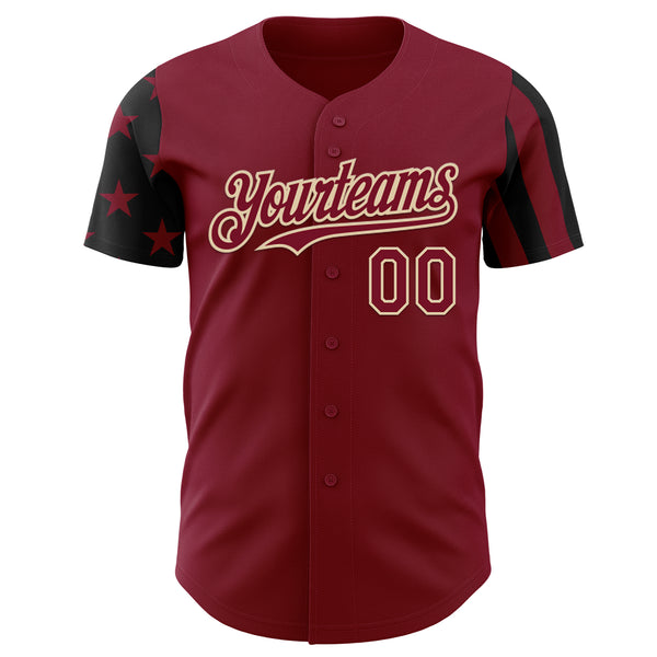 Custom Crimson Black-City Cream Two Tone USA Flag Sleeves Stars and Stripes Authentic Baseball Jersey
