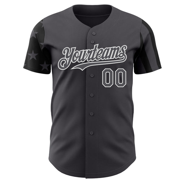 Custom Steel Gray Black-White Two Tone USA Flag Sleeves Stars and Stripes Authentic Baseball Jersey