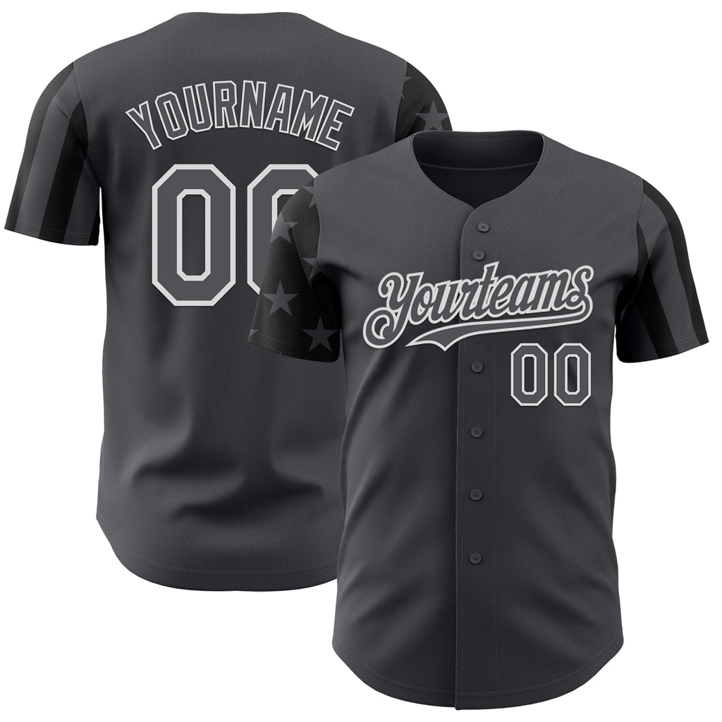 Custom Steel Gray Black-White Two Tone USA Flag Sleeves Stars and Stripes Authentic Baseball Jersey