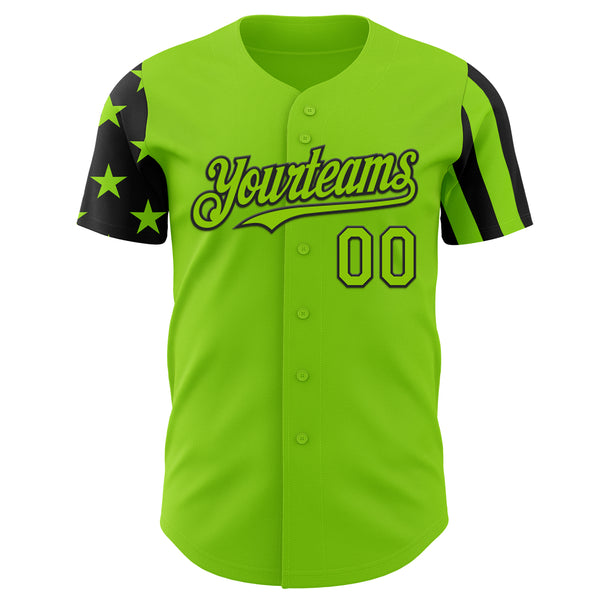 Custom Neon Green-Black Two Tone USA Flag Sleeves Stars and Stripes Authentic Baseball Jersey