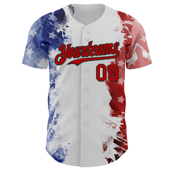 Custom White Red Royal-Black American Flag Patriotic Authentic Baseball Jersey