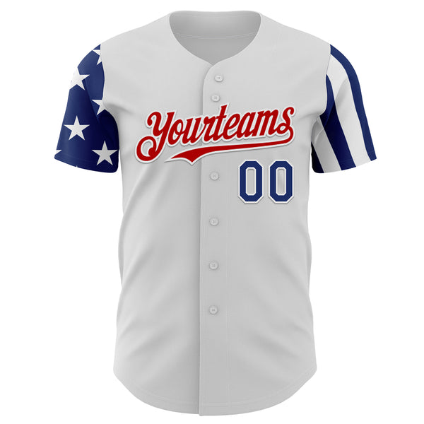Custom White Royal-Red Two Tone USA Flag Sleeves Stars and Stripes Authentic Baseball Jersey