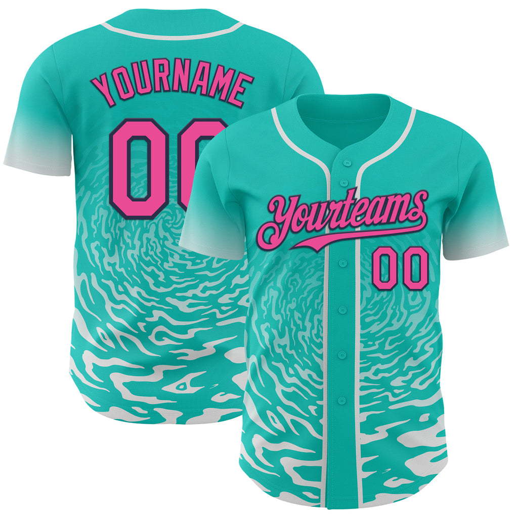 Custom Light Pink Kelly Green-White Ice Cream Waffle Foodie Dessert Authentic Baseball Jersey