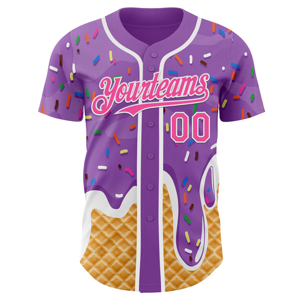 Custom Medium Purple Pink-White Ice Cream Waffle Foodie Dessert Authentic Baseball Jersey