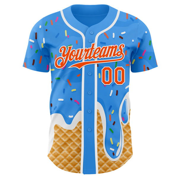 Custom Electric Blue Orange-White Ice Cream Waffle Foodie Dessert Authentic Baseball Jersey