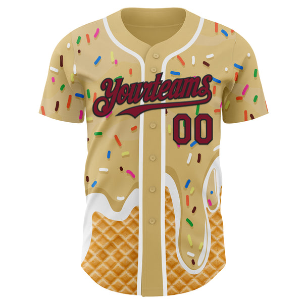 Custom Sand Crimson Black-White Ice Cream Waffle Foodie Dessert Authentic Baseball Jersey
