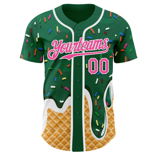 Custom Kelly Green Pink-White Ice Cream Waffle Foodie Dessert Authentic Baseball Jersey