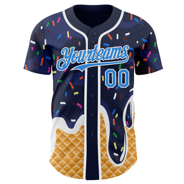 Custom Navy Electric Blue-White Ice Cream Waffle Foodie Dessert Authentic Baseball Jersey