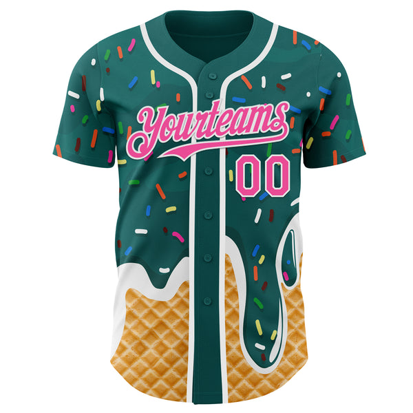 Custom Teal Pink-White Ice Cream Waffle Foodie Dessert Authentic Baseball Jersey