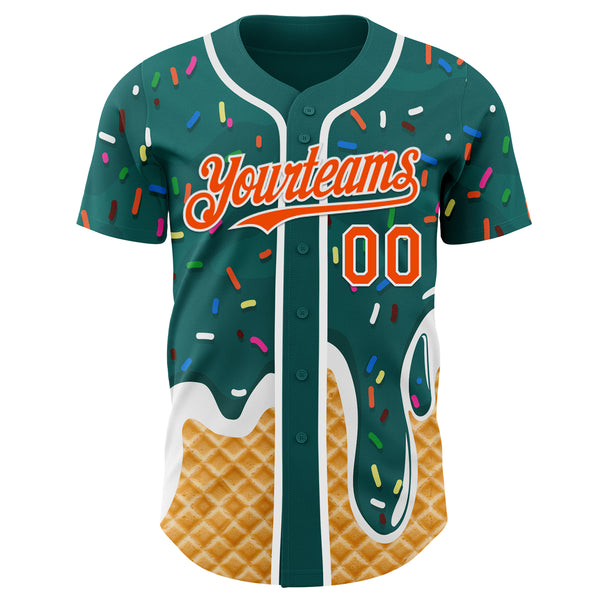 Custom Teal Orange-White Ice Cream Waffle Foodie Dessert Authentic Baseball Jersey