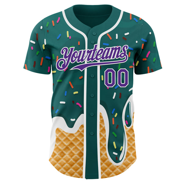 Custom Teal Purple-White Ice Cream Waffle Foodie Dessert Authentic Baseball Jersey