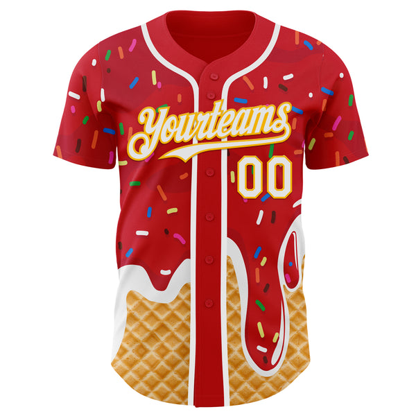 Custom Red White-Gold Ice Cream Waffle Foodie Dessert Authentic Baseball Jersey