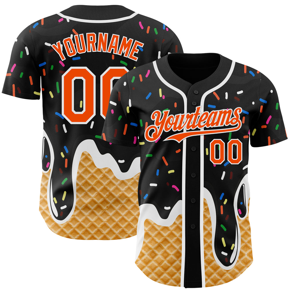 Custom Black Orange-White Ice Cream Waffle Foodie Dessert Authentic Baseball Jersey
