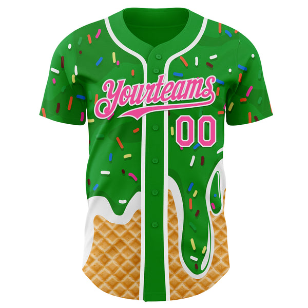 Custom Grass Green Pink-White Ice Cream Waffle Foodie Dessert Authentic Baseball Jersey