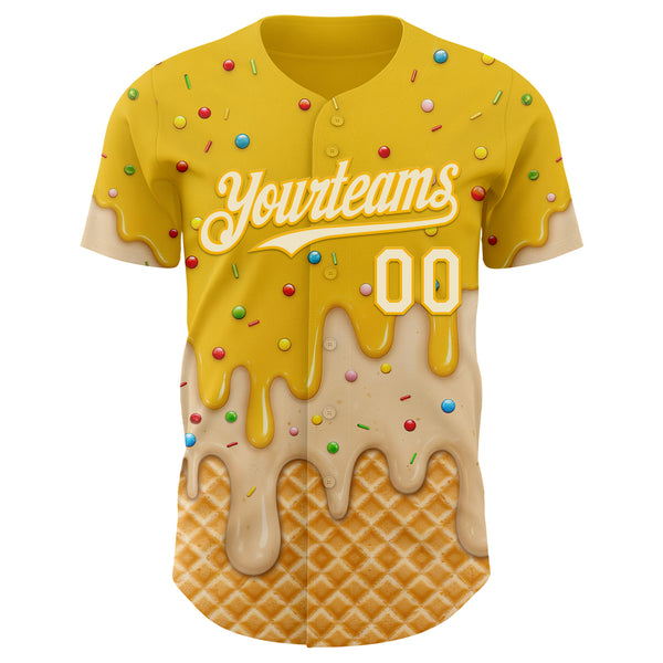 Custom Yellow White-Gold Ice Cream Waffle Foodie Dessert Authentic Baseball Jersey
