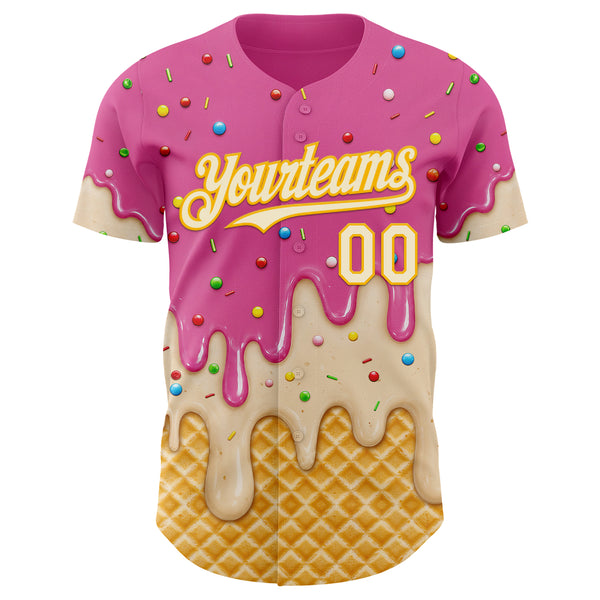 Custom Pink White-Gold Ice Cream Waffle Foodie Dessert Authentic Baseball Jersey