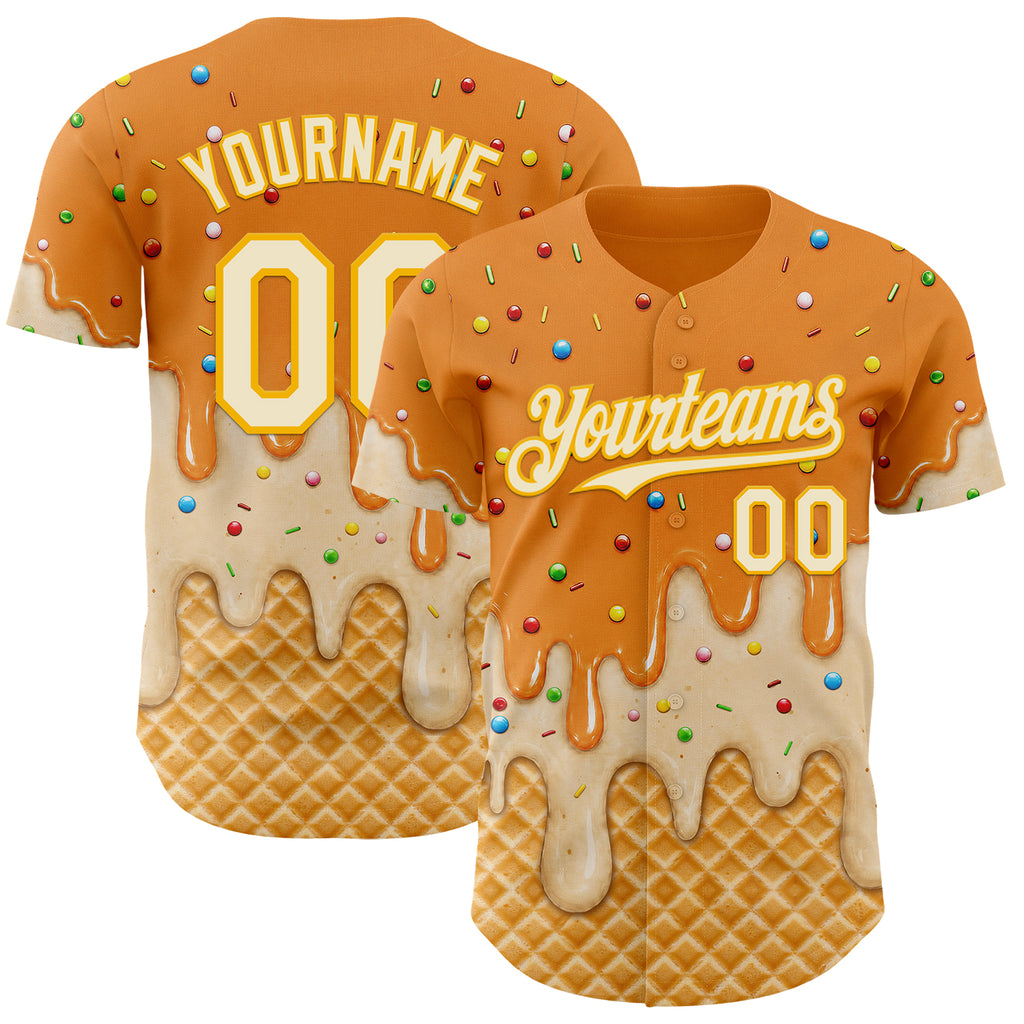 Custom Bay Orange White-Gold Ice Cream Waffle Foodie Dessert Authentic Baseball Jersey