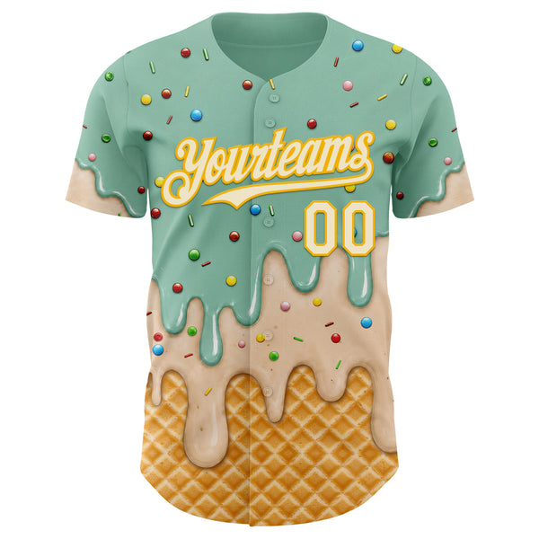 Custom Ice Blue White-Gold Ice Cream Waffle Foodie Dessert Authentic Baseball Jersey