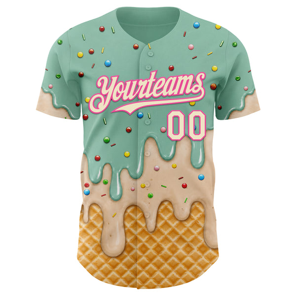 Custom Ice Blue Cream-Pink Ice Cream Waffle Foodie Dessert Authentic Baseball Jersey
