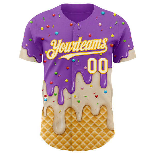 Custom Medium Purple Cream-Gold Ice Cream Waffle Foodie Dessert Authentic Baseball Jersey