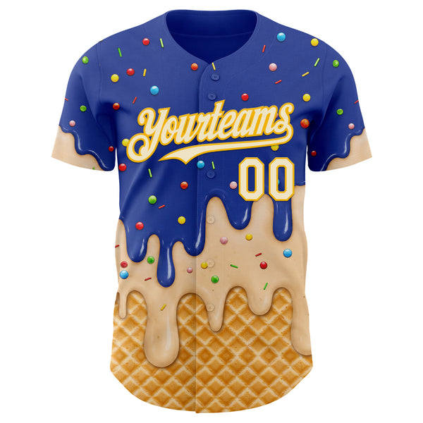 Custom Royal Cream-Gold Ice Cream Waffle Foodie Dessert Authentic Baseball Jersey