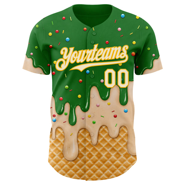 Custom Grass Green Cream-Gold Ice Cream Waffle Foodie Dessert Authentic Baseball Jersey